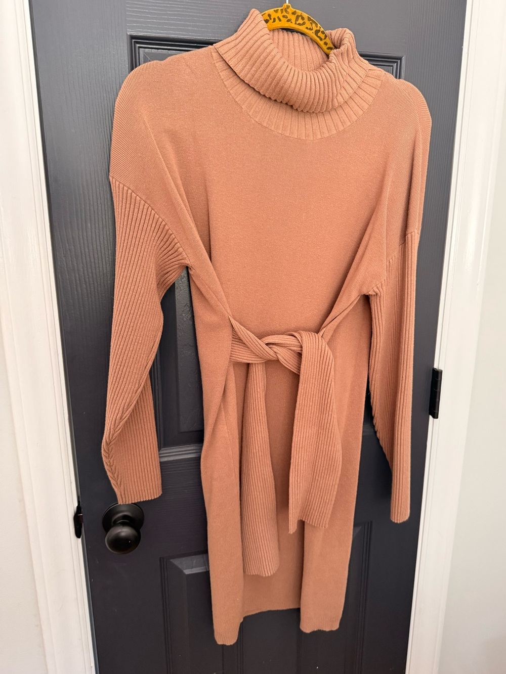 Vici | Camel Turtleneck Knit Dress with Self-Tie Waist